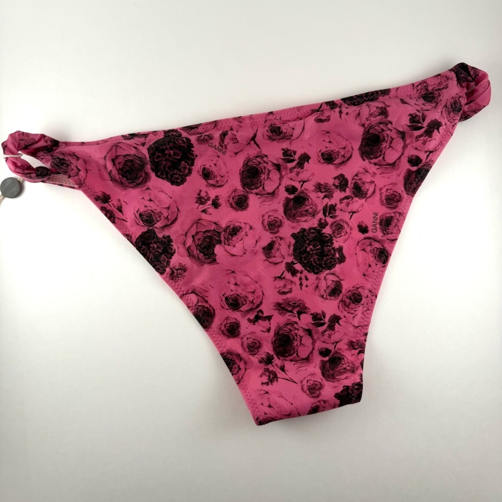 GANNI Floral Twisted Bikini Bottom Pink Size 42 L 10/12 NWT - Picture 2 of 6